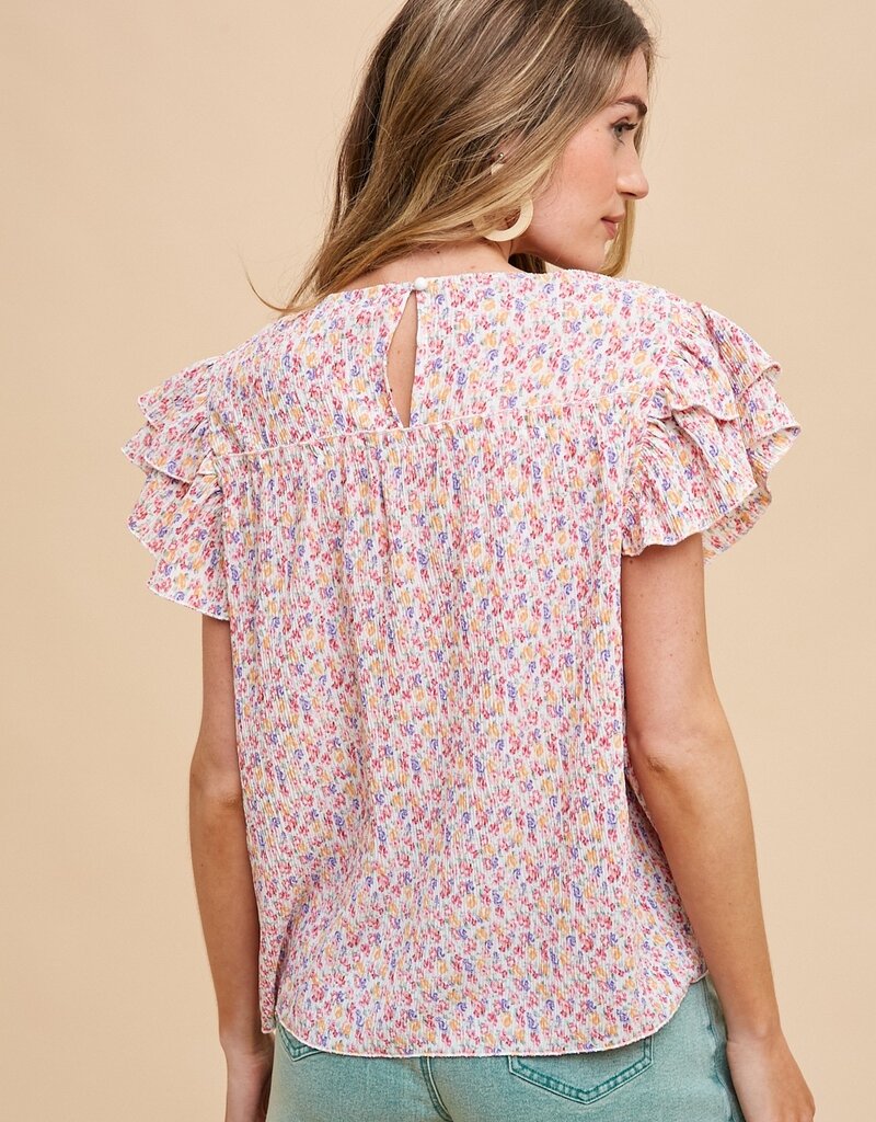 509 Broadway Ditsy Flower Pleats Blouse