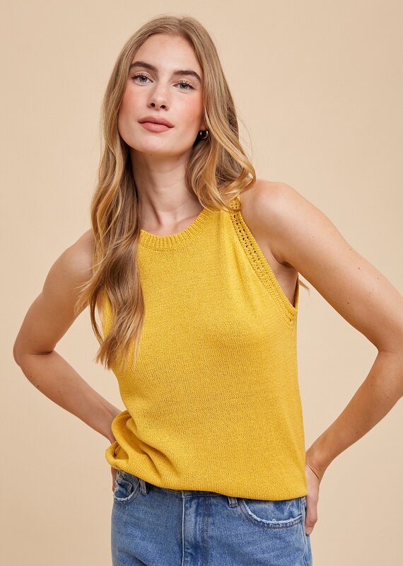 509 Broadway Crochet Detail Halter Sweater Top