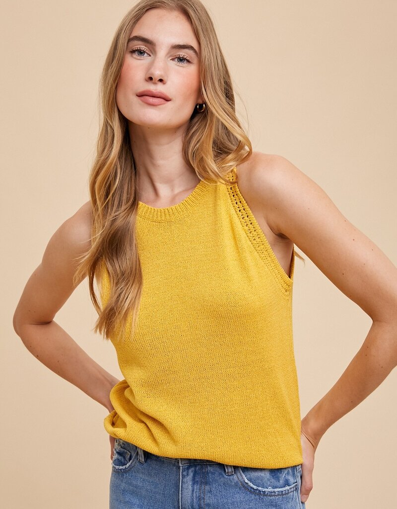 509 Broadway Crochet Detail Halter Sweater Top