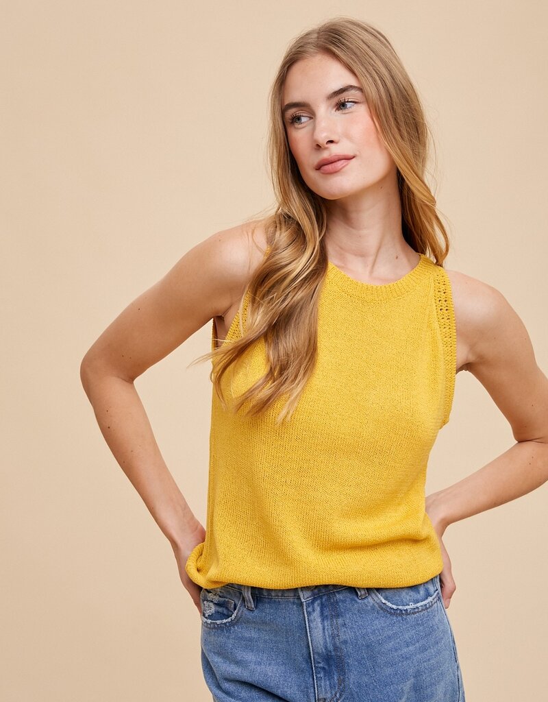 509 Broadway Crochet Detail Halter Sweater Top