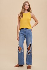 509 Broadway Crochet Detail Halter Sweater Top