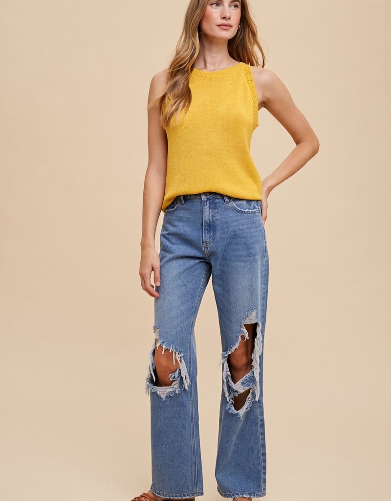 509 Broadway Crochet Detail Halter Sweater Top
