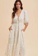 509 Broadway Flower Puff Sleeve Midi Dress
