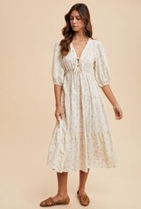509 Broadway Flower Puff Sleeve Midi Dress