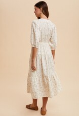 509 Broadway Flower Puff Sleeve Midi Dress