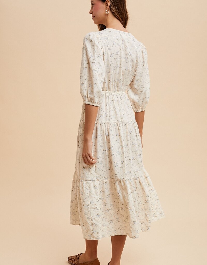 509 Broadway Flower Puff Sleeve Midi Dress
