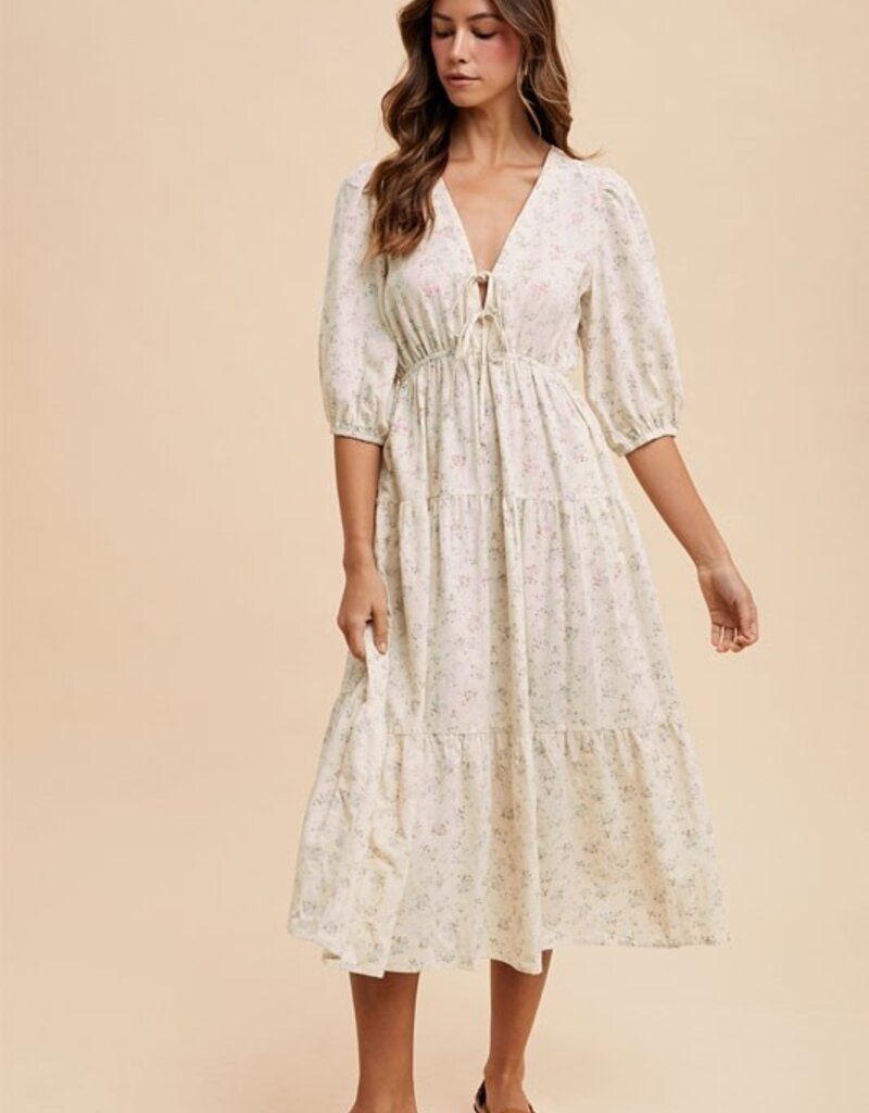 509 Broadway Flower Puff Sleeve Midi Dress