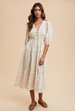 509 Broadway Flower Puff Sleeve Midi Dress