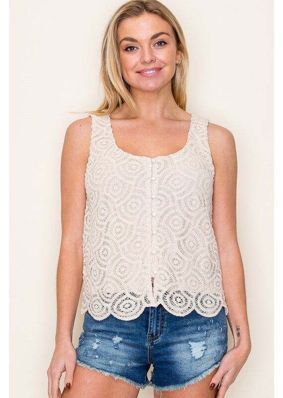 509 Broadway Scalloped Hem Crochet Top