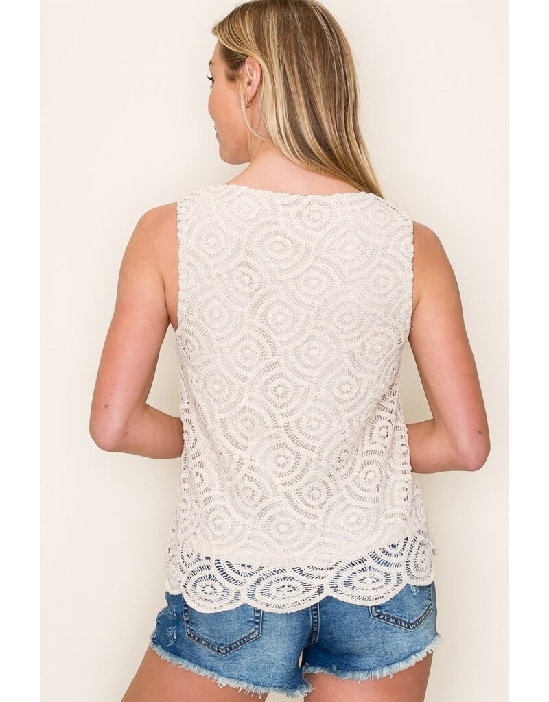 509 Broadway Scalloped Hem Crochet Top
