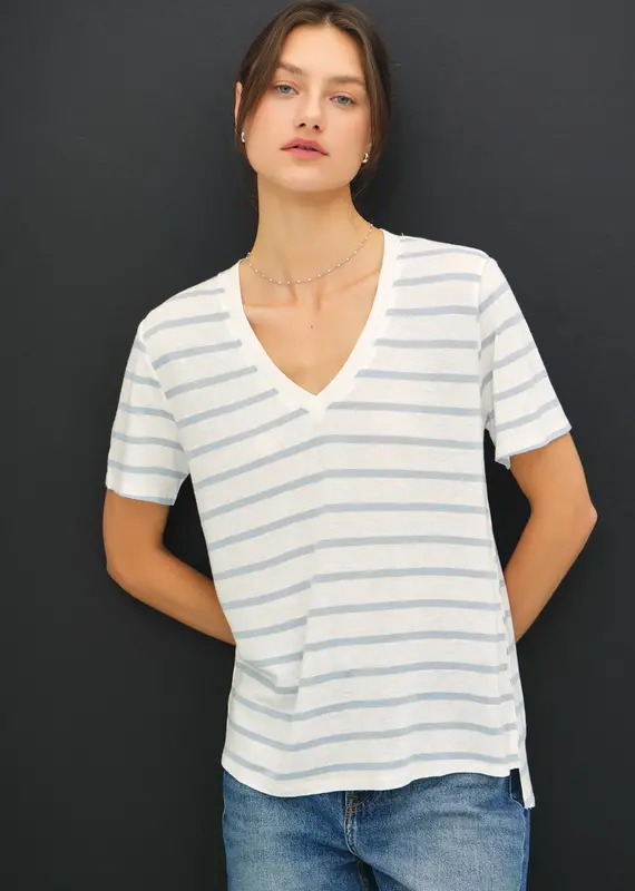 509 Broadway Striped Relaxed V-Neck Tee