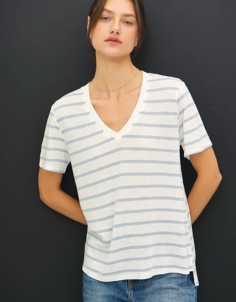 509 Broadway Striped Relaxed V-Neck Tee