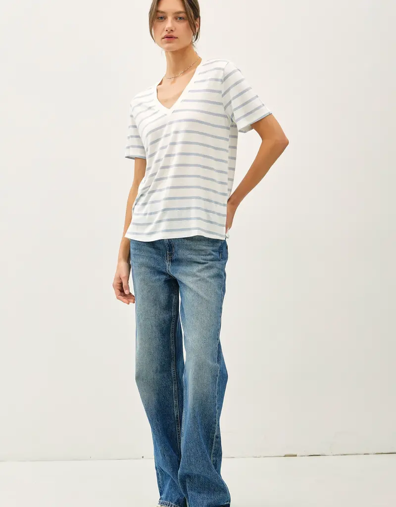 509 Broadway Striped Relaxed V-Neck Tee