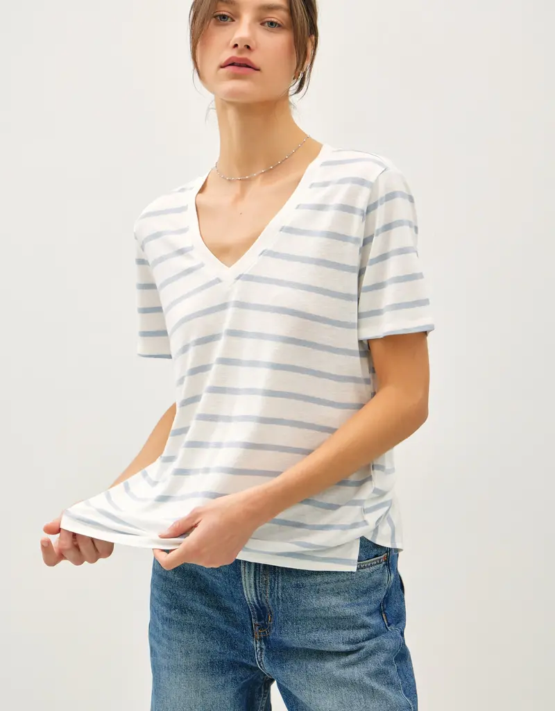 509 Broadway Striped Relaxed V-Neck Tee