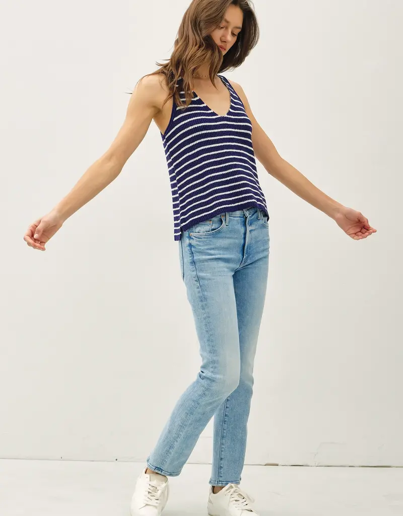 509 Broadway Lightweight Striped Racerback Sweater Tank