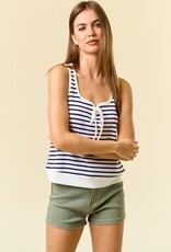 509 Broadway Stripe Square Neck Tie Front Top