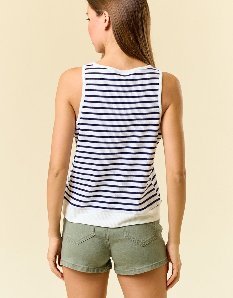 509 Broadway Stripe Square Neck Tie Front Top