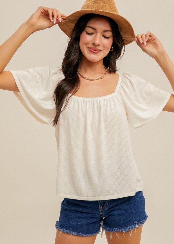 509 Broadway Butterfly Sleeve Pointelle Top