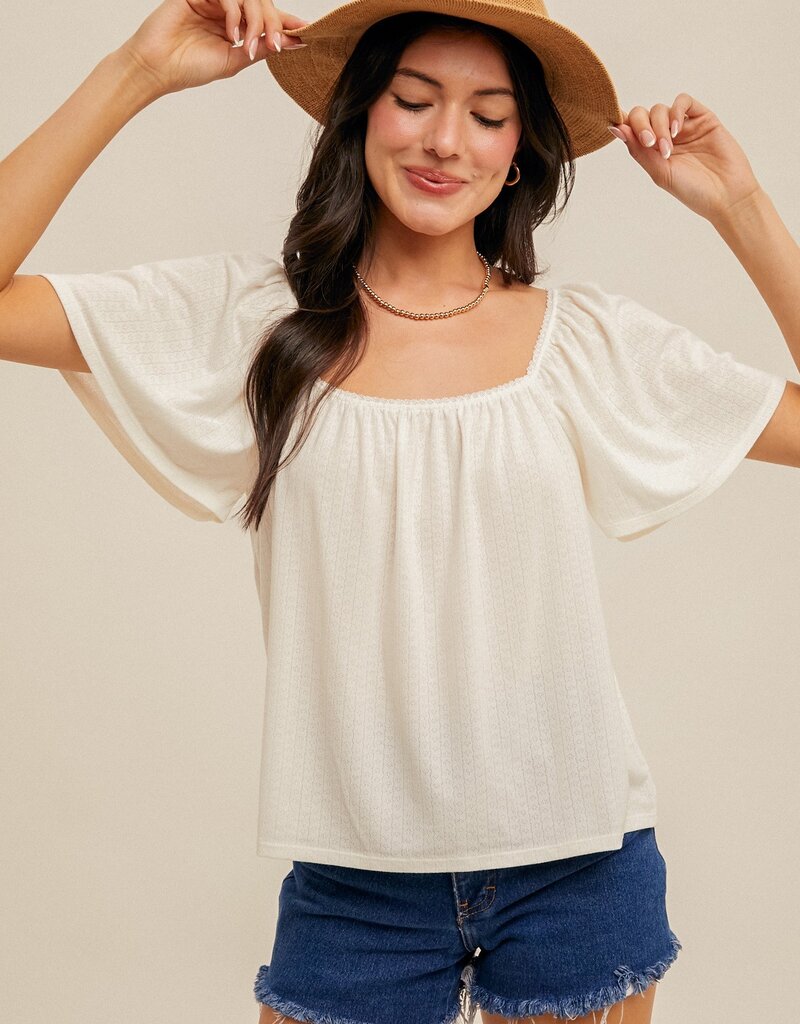 509 Broadway Butterfly Sleeve Pointelle Top
