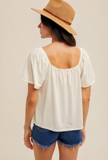 509 Broadway Butterfly Sleeve Pointelle Top