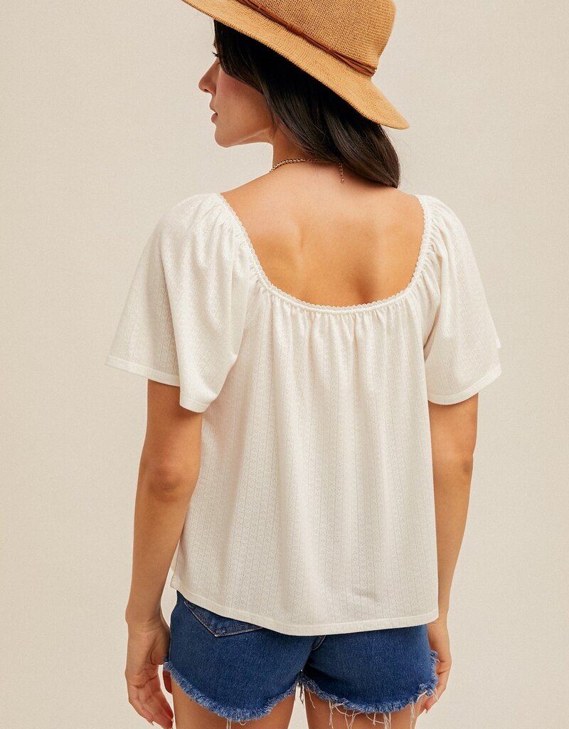 509 Broadway Butterfly Sleeve Pointelle Top