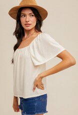 509 Broadway Butterfly Sleeve Pointelle Top