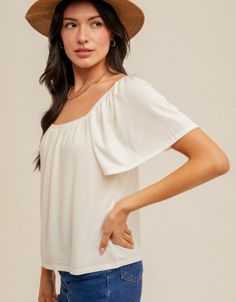 509 Broadway Butterfly Sleeve Pointelle Top