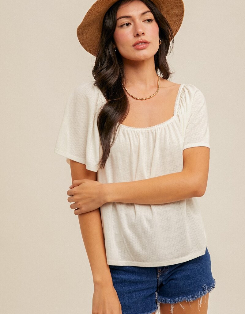 509 Broadway Butterfly Sleeve Pointelle Top