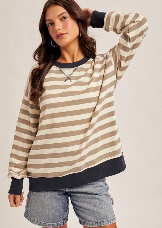 509 Broadway Color Contrast Stripe Oversized Shirt