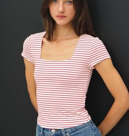 509 Broadway Striped Square Neck Top