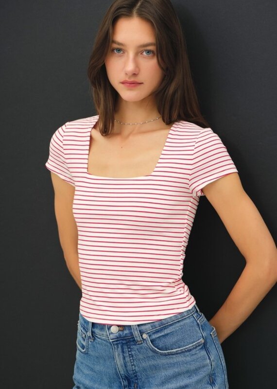 509 Broadway Striped Square Neck Top