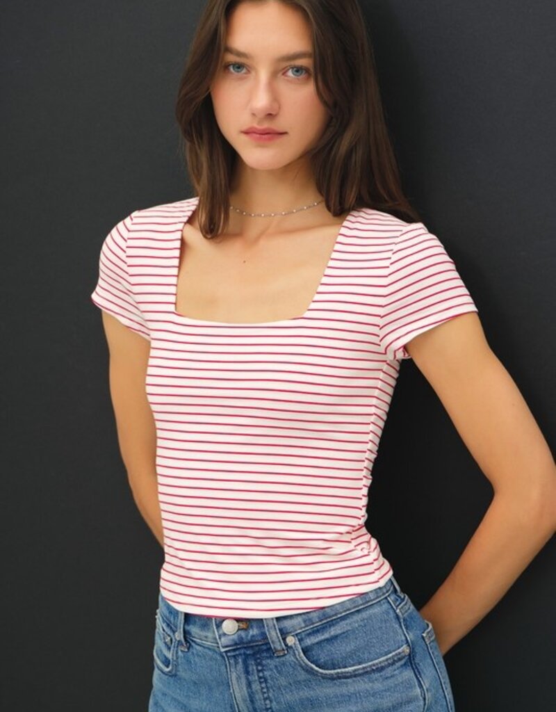 509 Broadway Striped Square Neck Top