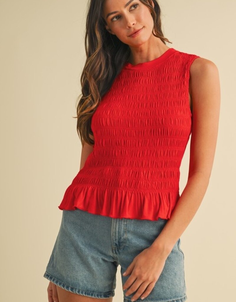 509 Broadway Smocked Detailed Ruffle Kit Tank