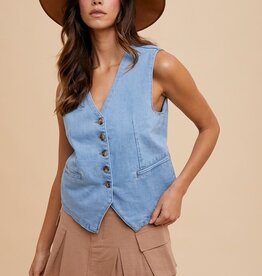 509 Broadway Denim Button Down Vest
