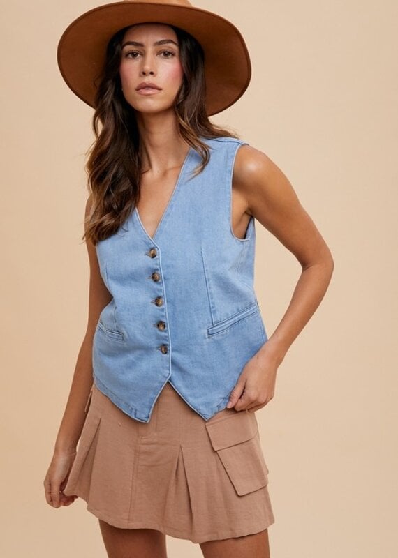 509 Broadway Denim Button Down Vest