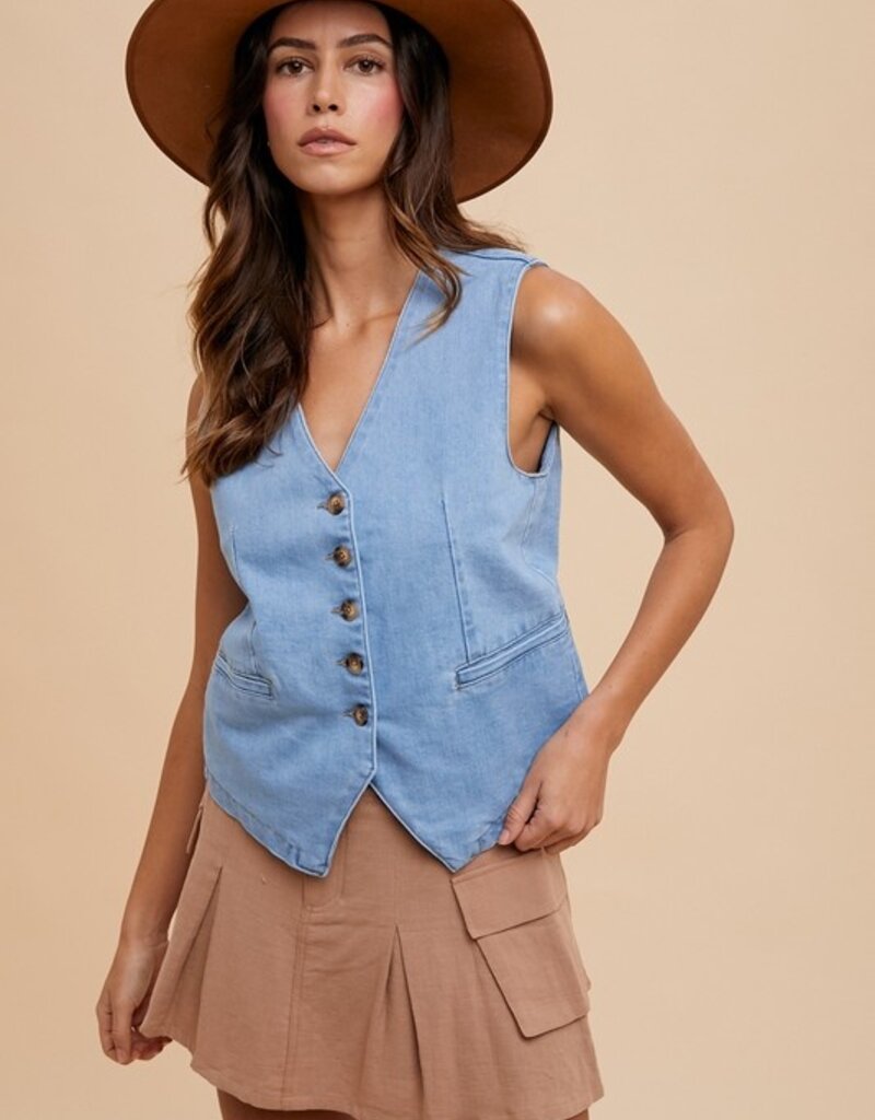 509 Broadway Denim Button Down Vest