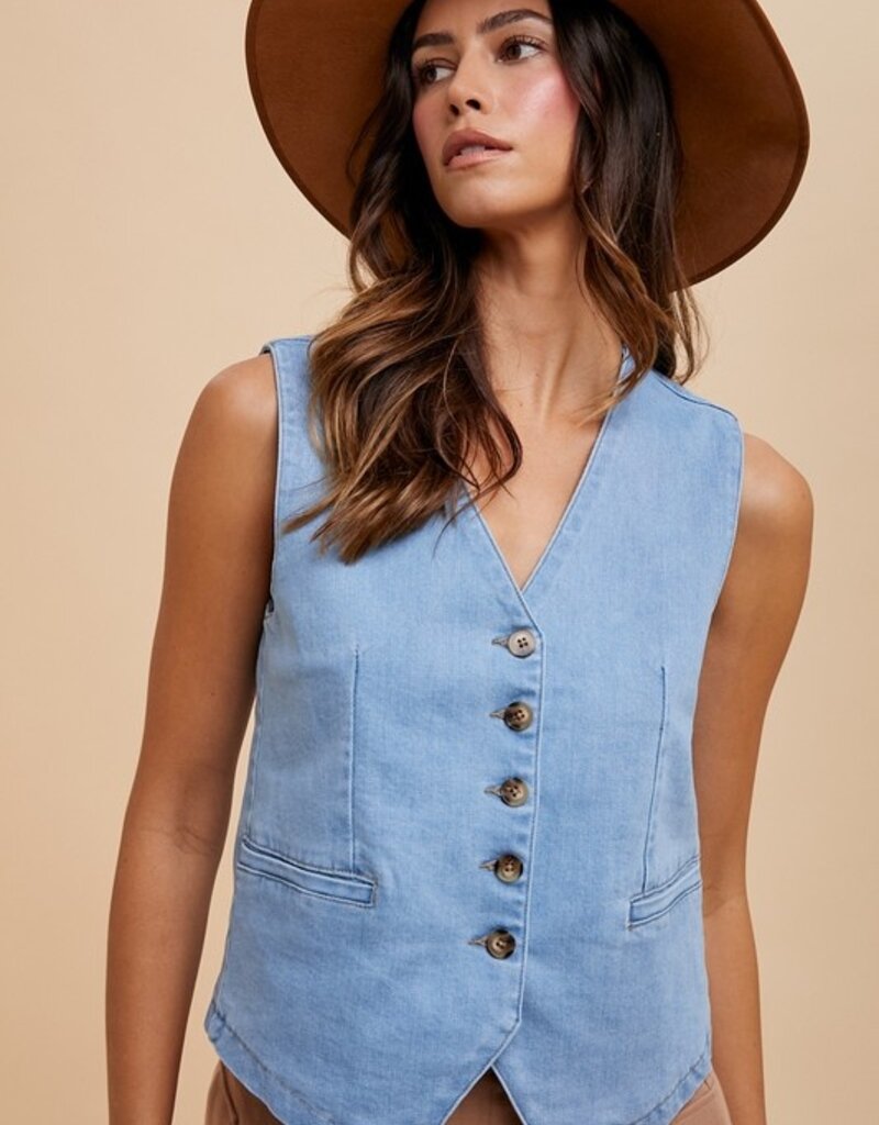 509 Broadway Denim Button Down Vest
