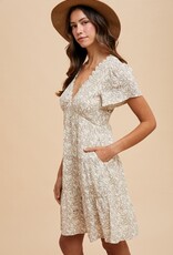 509 Broadway Scallop Trim Leaf Print Dress