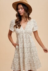 509 Broadway Scallop Trim Leaf Print Dress