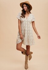 509 Broadway Scallop Trim Leaf Print Dress