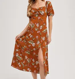 509 Broadway Floral Print Sweatheart Midi Dress