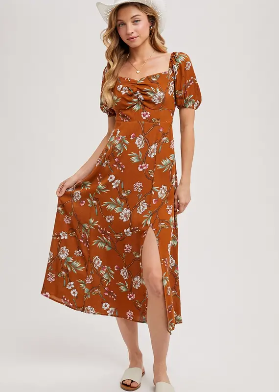 509 Broadway Floral Print Sweatheart Midi Dress