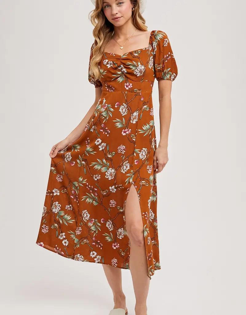 509 Broadway Floral Print Sweatheart Midi Dress