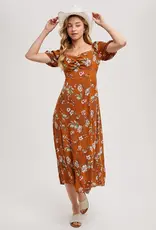 509 Broadway Floral Print Sweatheart Midi Dress