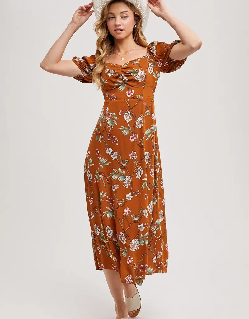 509 Broadway Floral Print Sweatheart Midi Dress