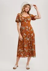 509 Broadway Floral Print Sweatheart Midi Dress