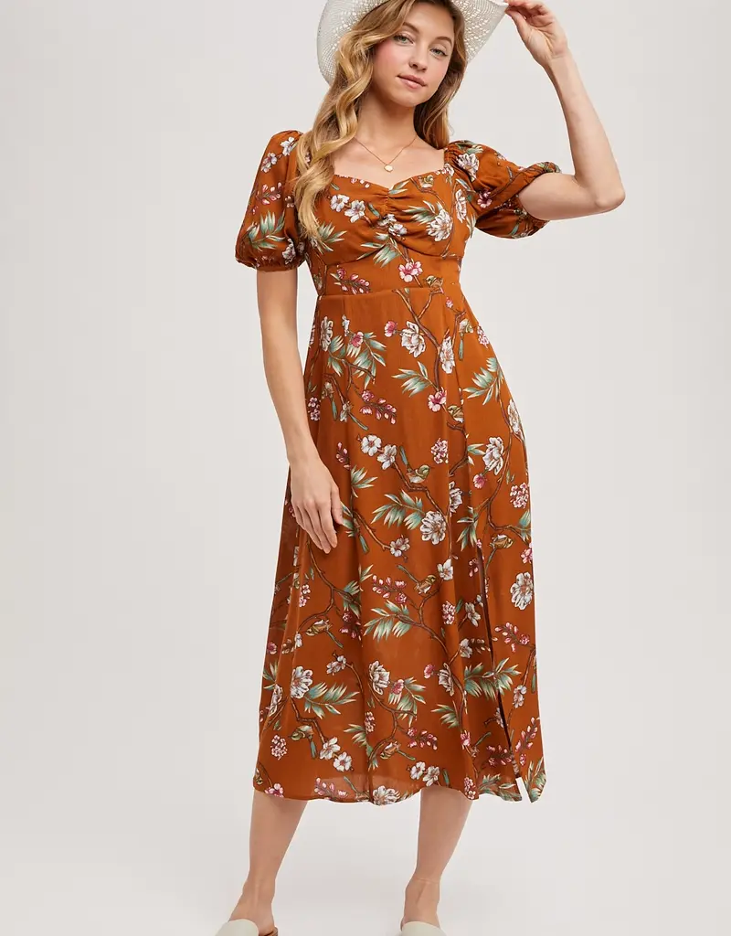 509 Broadway Floral Print Sweatheart Midi Dress