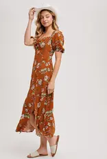 509 Broadway Floral Print Sweatheart Midi Dress