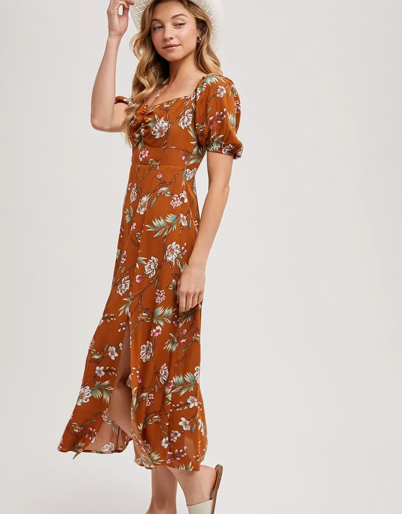 509 Broadway Floral Print Sweatheart Midi Dress