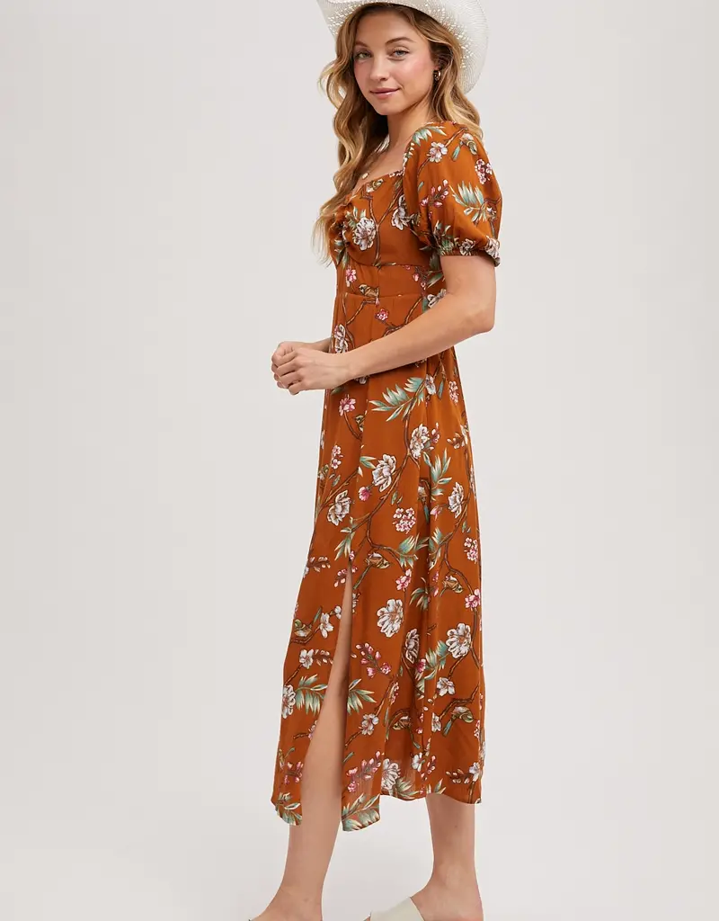 509 Broadway Floral Print Sweatheart Midi Dress